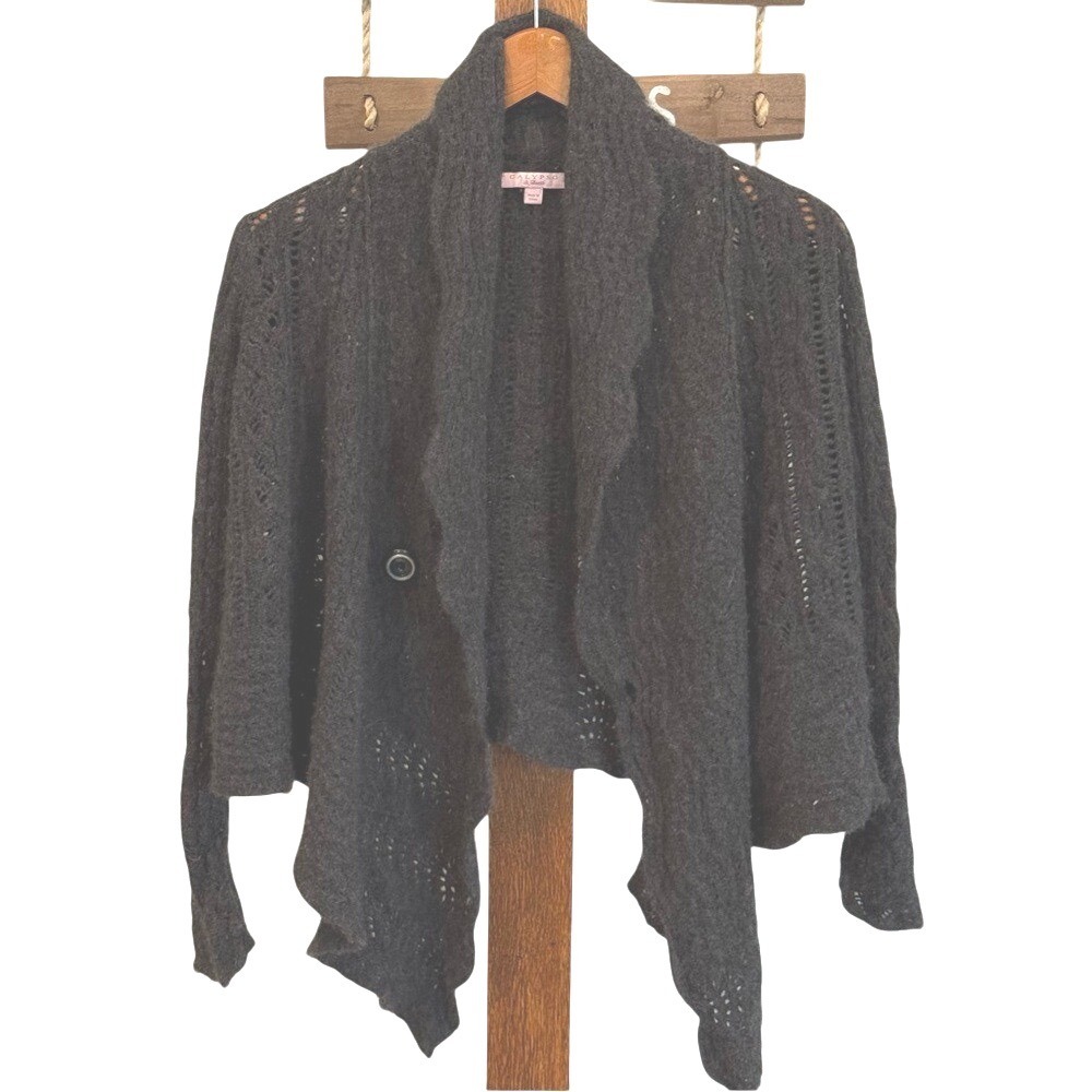 Calypso St.‎ Barth 100% Cashmere Charcoal Gray Open Knit Cardigan Sweater S EUC